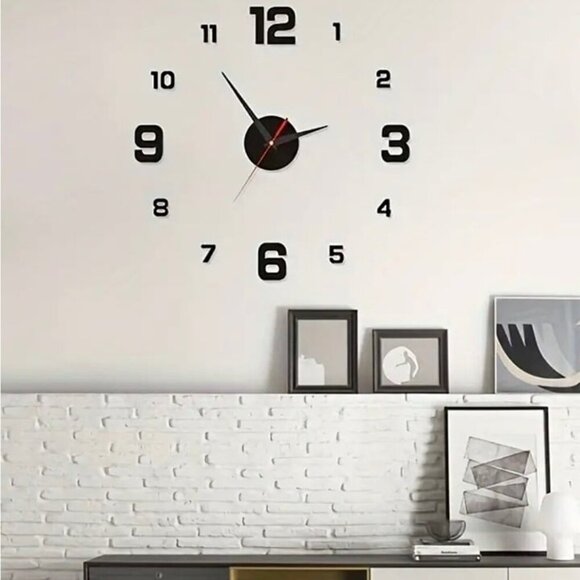 Modern 3D Digital Wall Clock - Whisper Quiet, Large Black - Picture 1 of 3